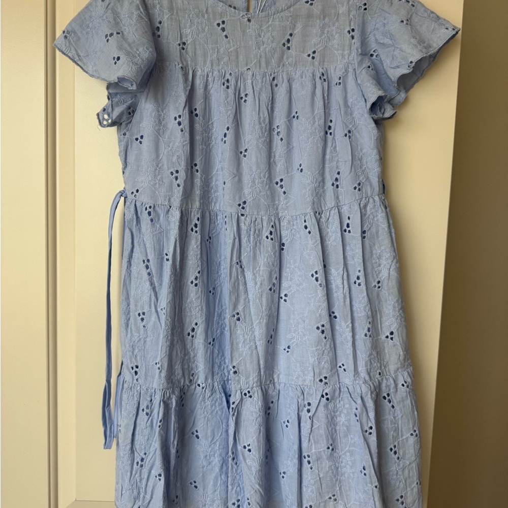 Simple Light Blue Eyelet womens dress
